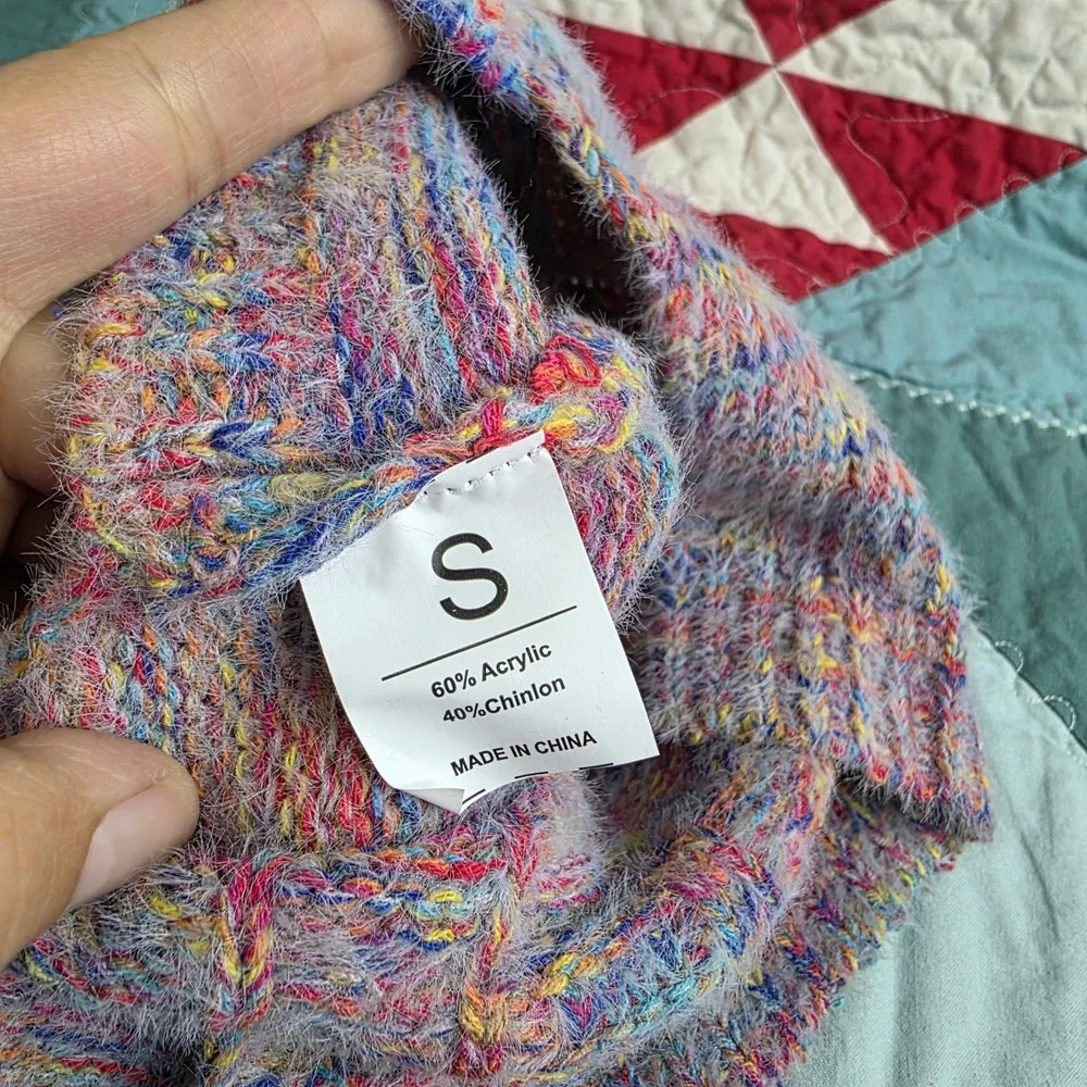 Beautyzoo Multi Color Knit Dog Sweater Small Rainbow Cable Knit Pet Apparel